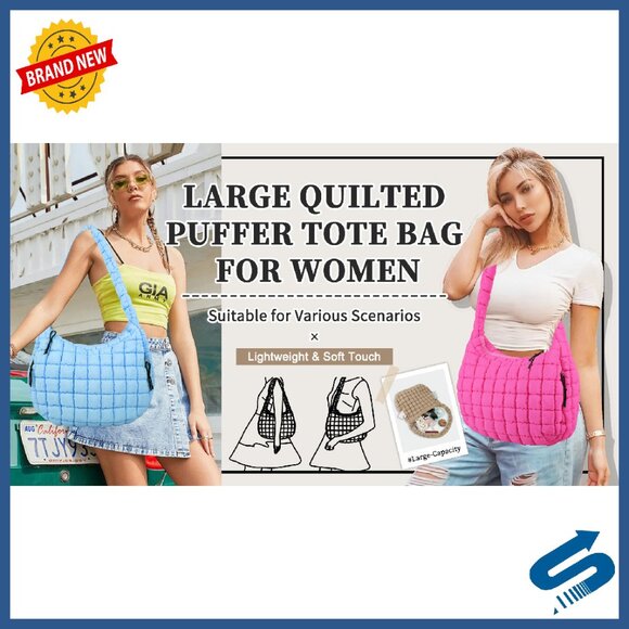 Large Quilted Puffer Tote Bag Lightweight Nylon Crossbody Hobo Shoulder Bag